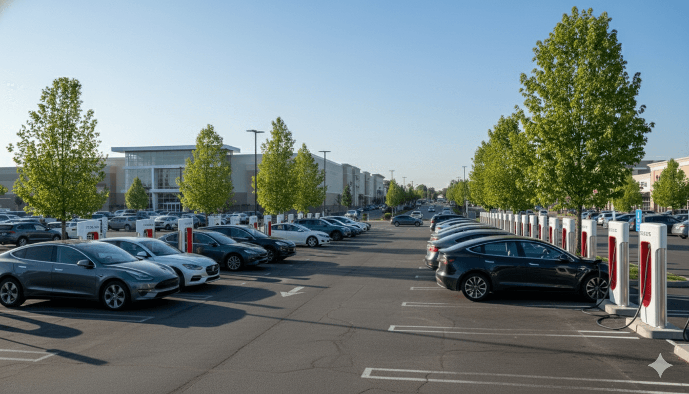 Tesla Supercharger station parking lot